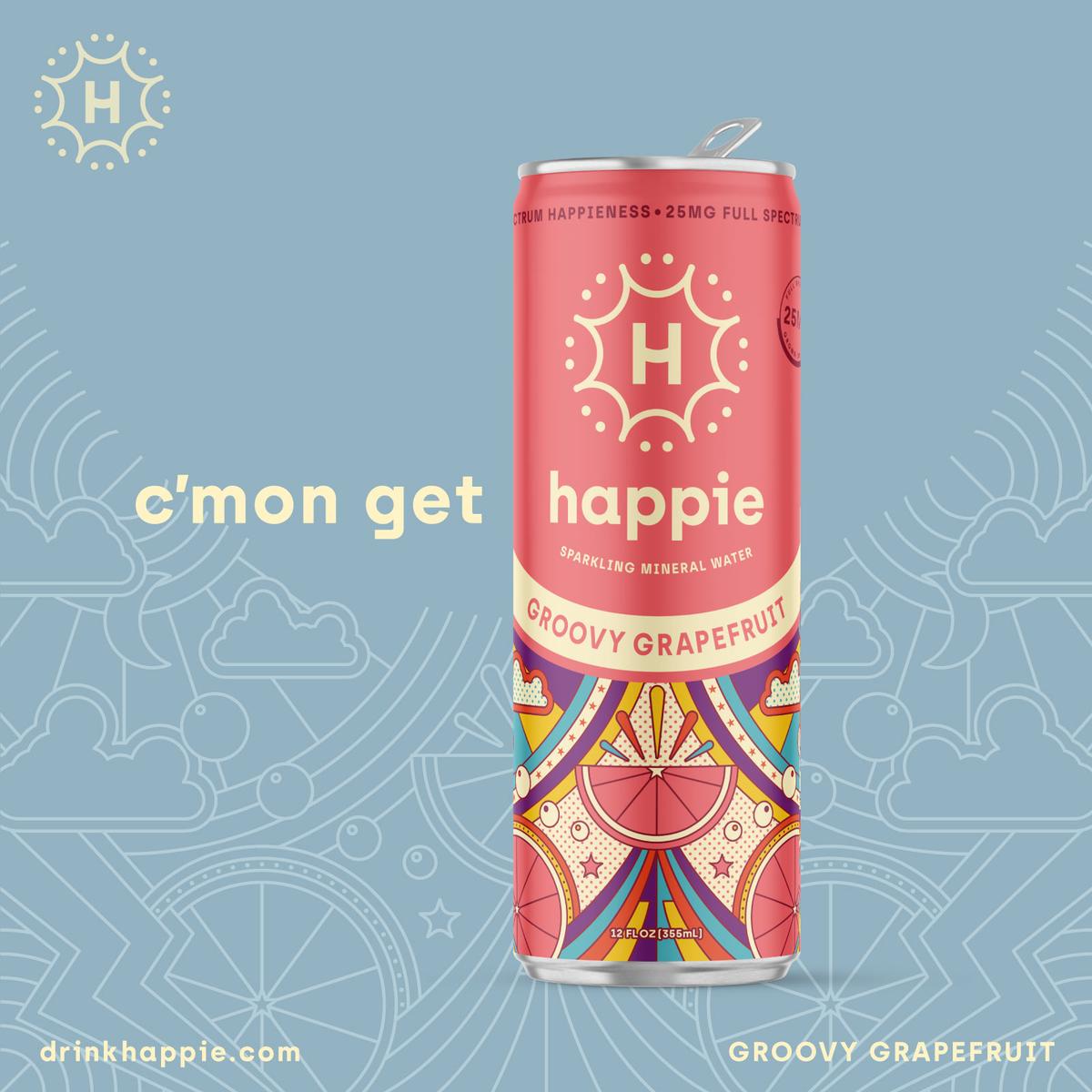 "C'mon get happie" social post with Groovy Grapefruit can