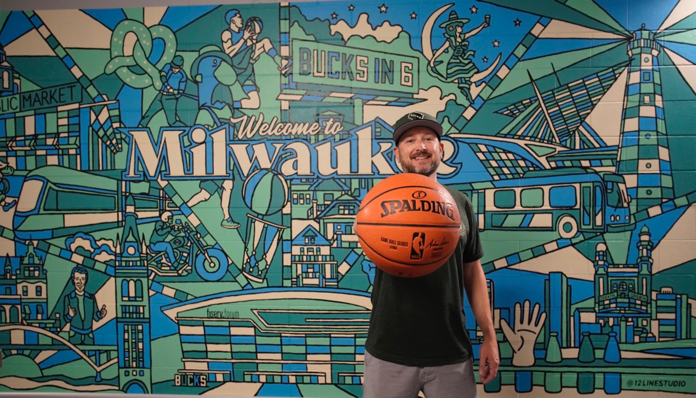 Milwaukee Bucks mural at Fiserv Forum