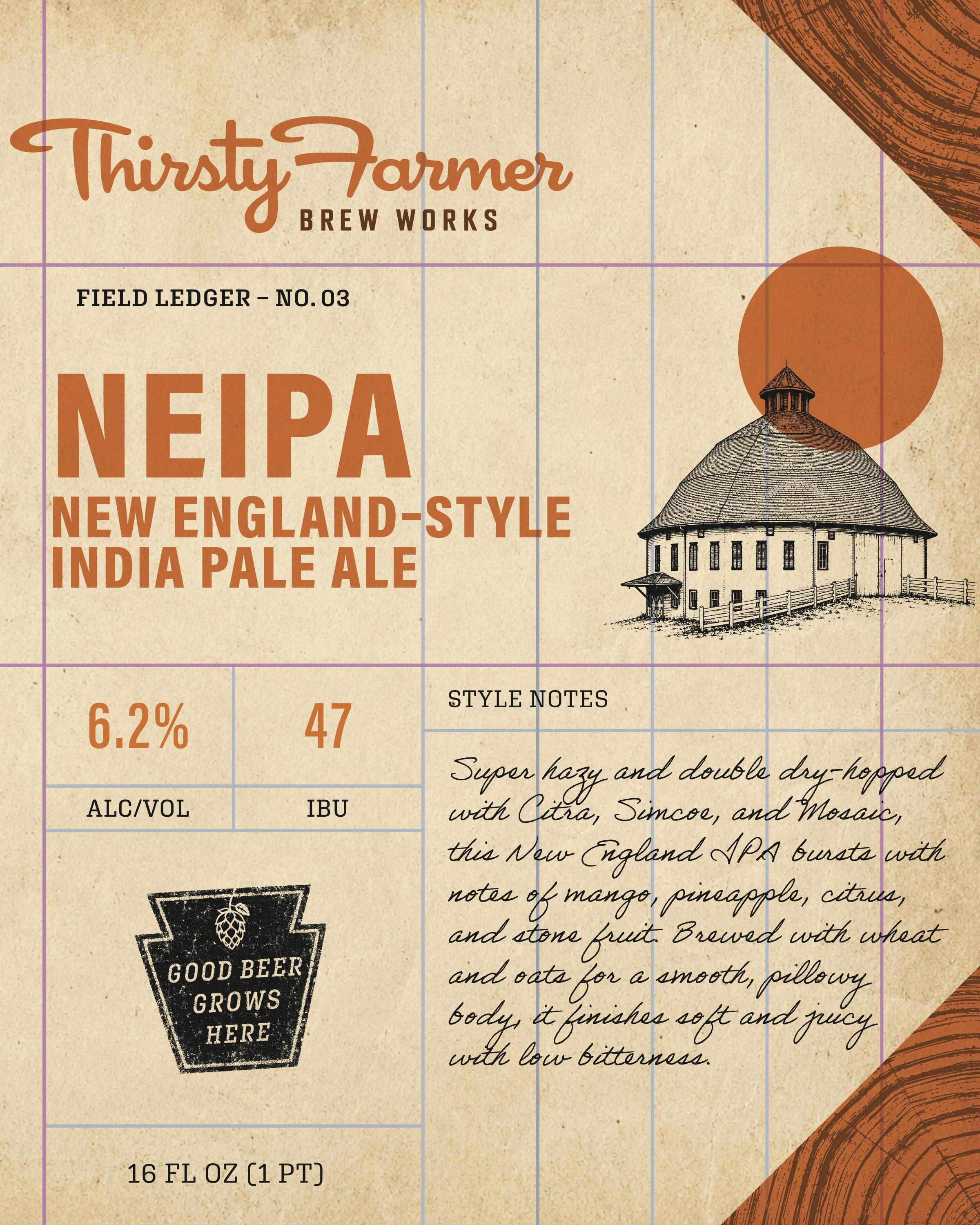 The cream panel of the NEIPA label, with everything set on the grid