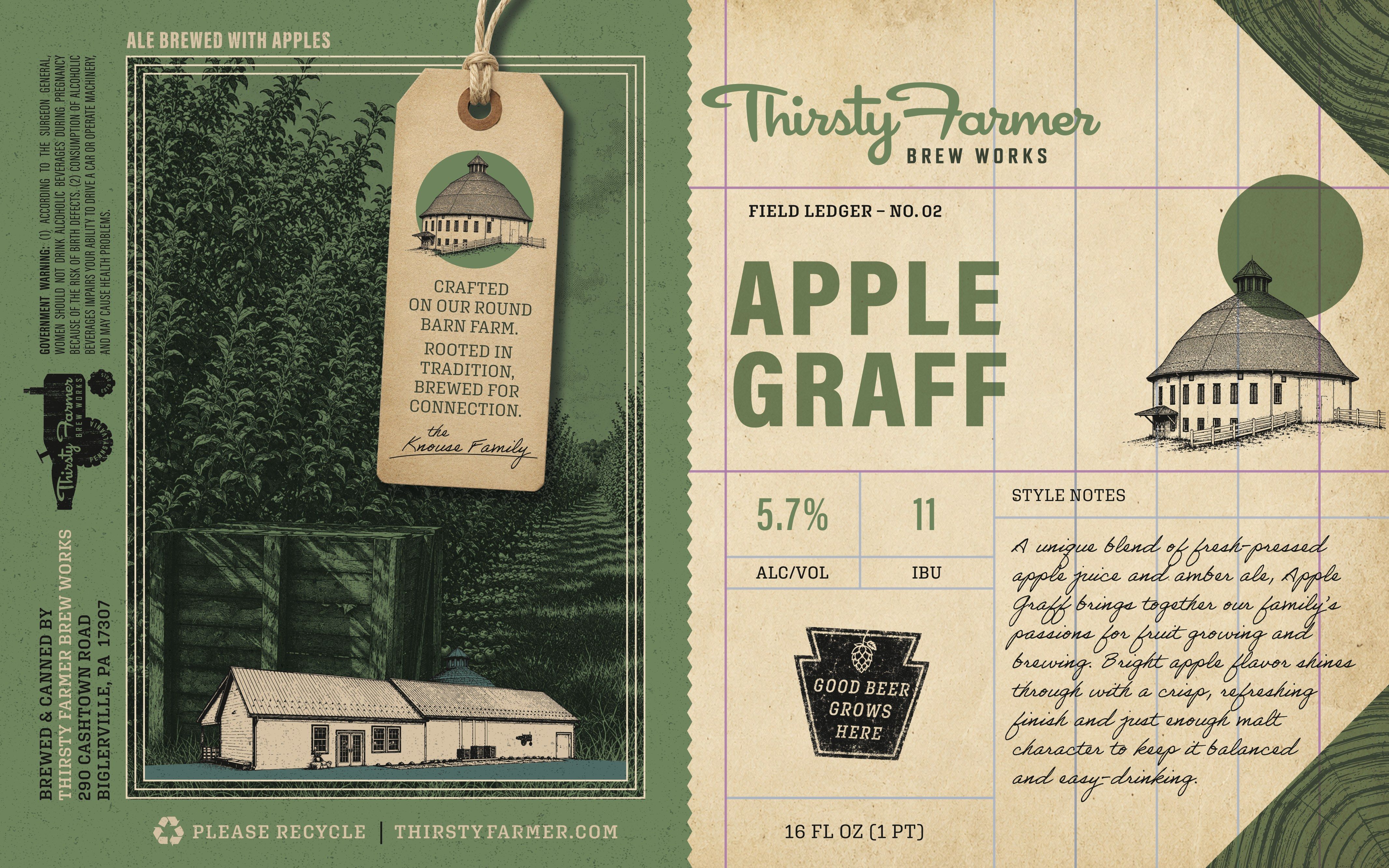 The Apple Graff label, the orchard in green