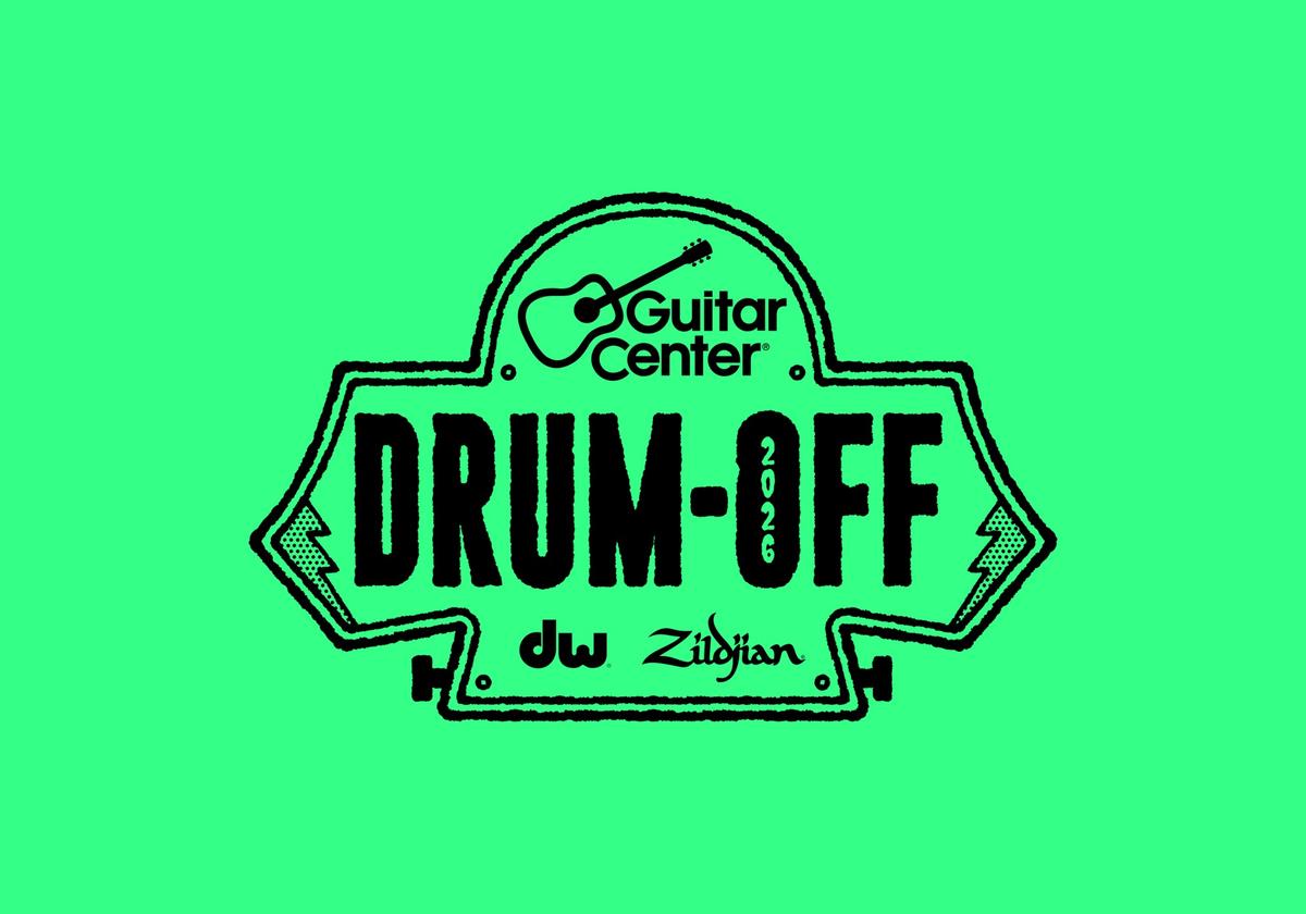 Drum-Off 2026 primary lockup with DW and Zildjian, black on acid green
