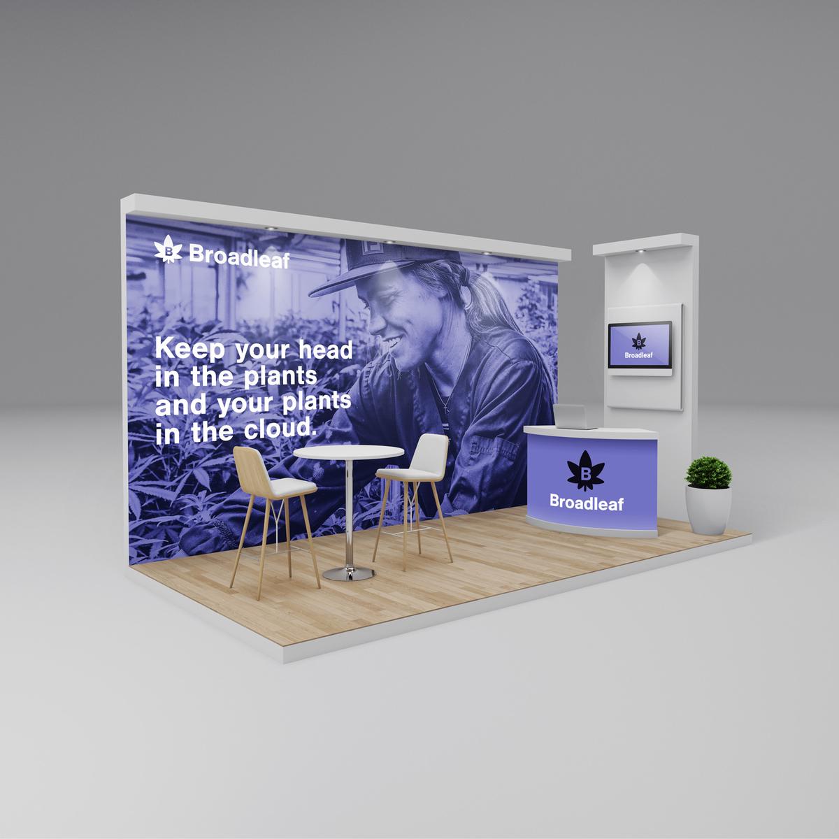 Broadleaf trade show booth with the tagline on the back wall