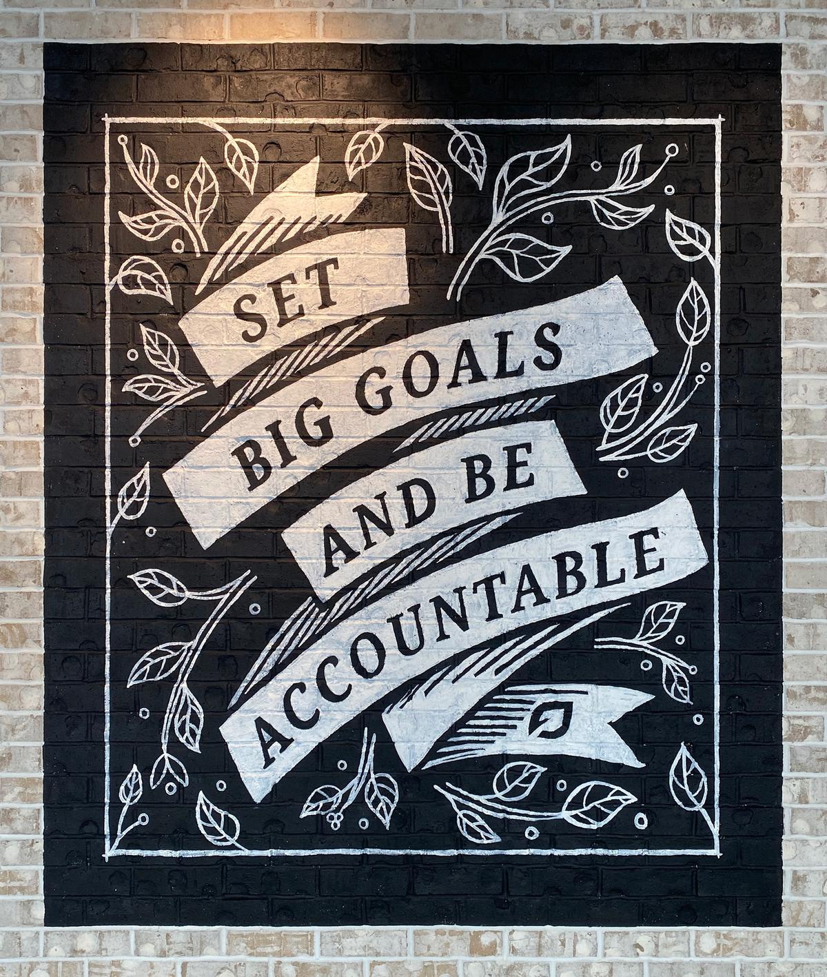 Set Big Goals and Be Accountable hand-lettered mural at LendingTree
