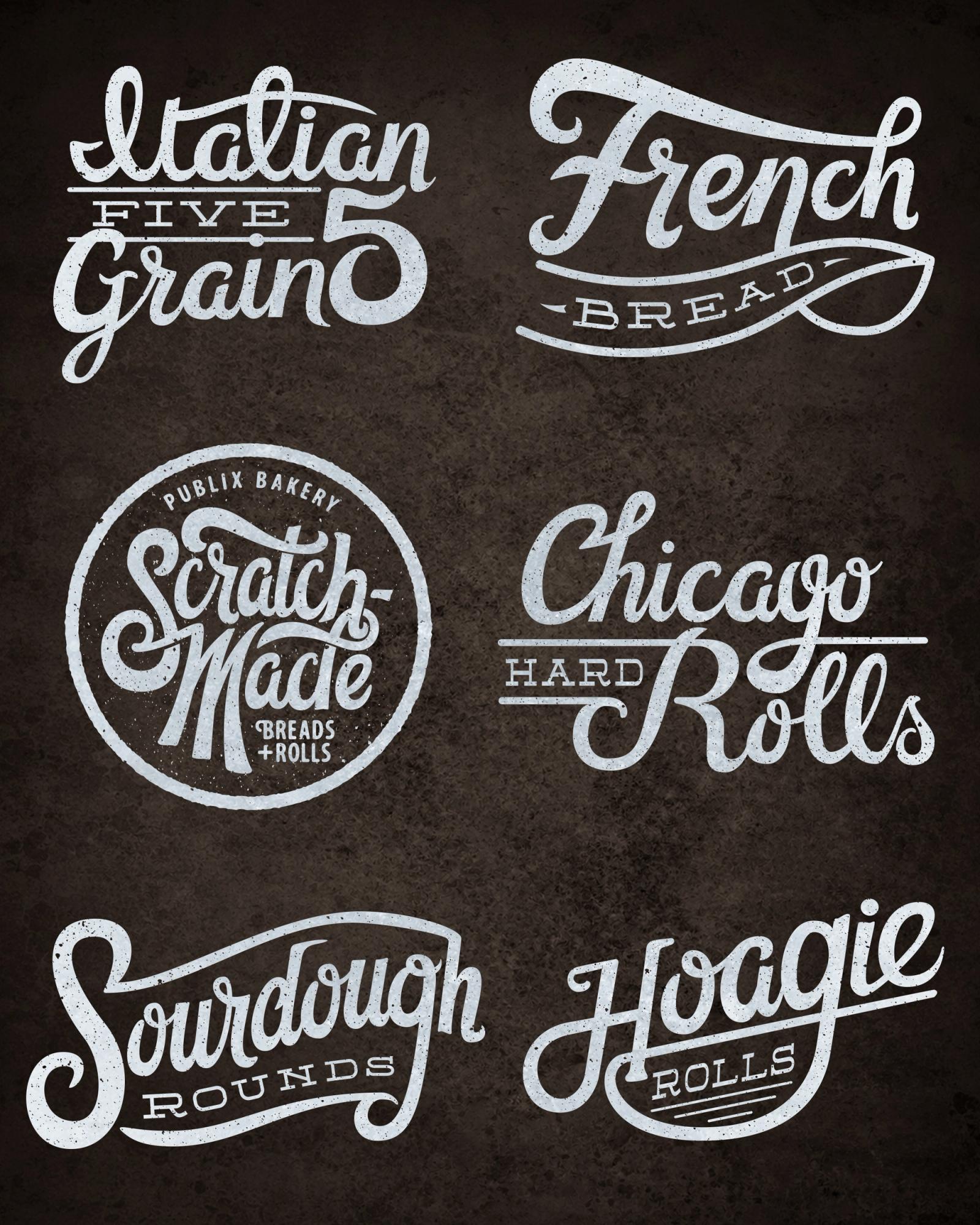 Pencil sketches exploring Publix bakery hand-lettering