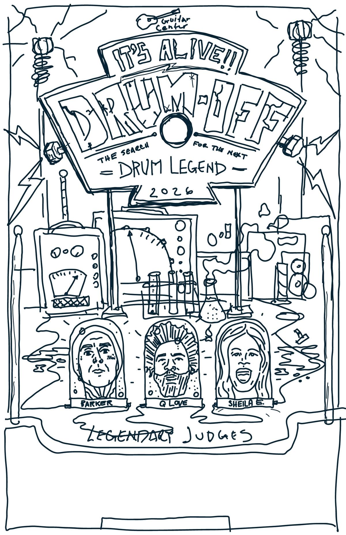 Concept sketch: "It's Alive!" lab with judges in jars