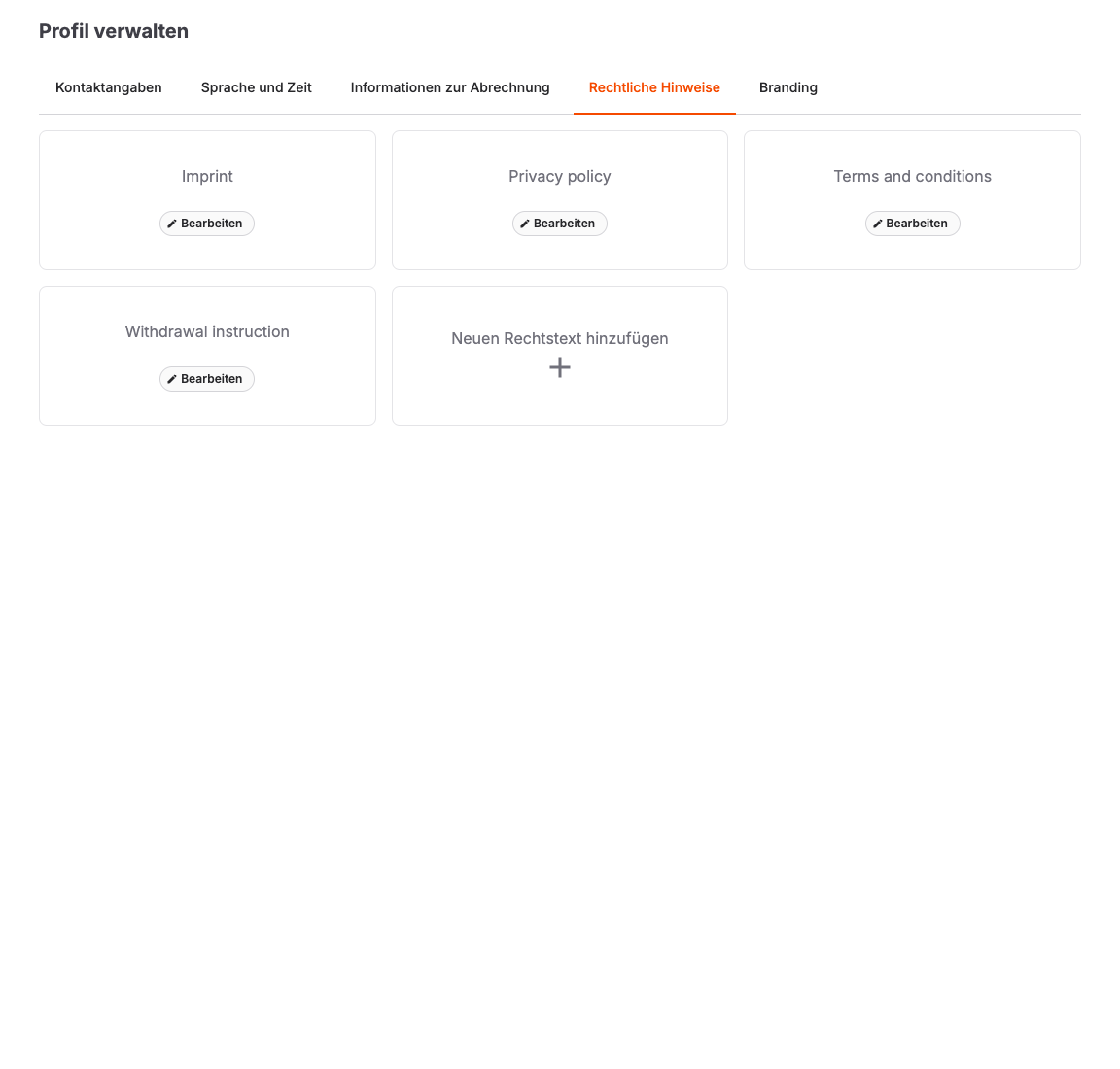 Bereich „Rechtliche Hinweise“ im Kontoprofil
