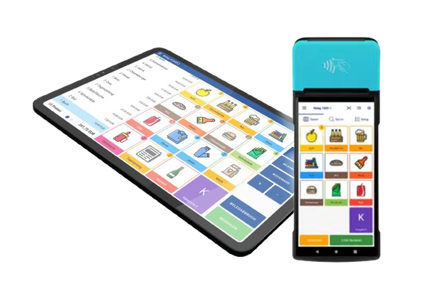 a tablet next to a smart phone with a payment app on it