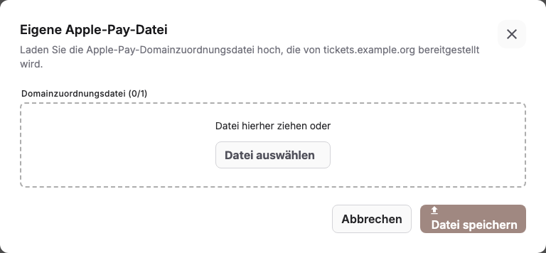 Dialog Eigene Apple-Pay-Datei mit den Schaltflächen Datei auswählen und Datei speichern