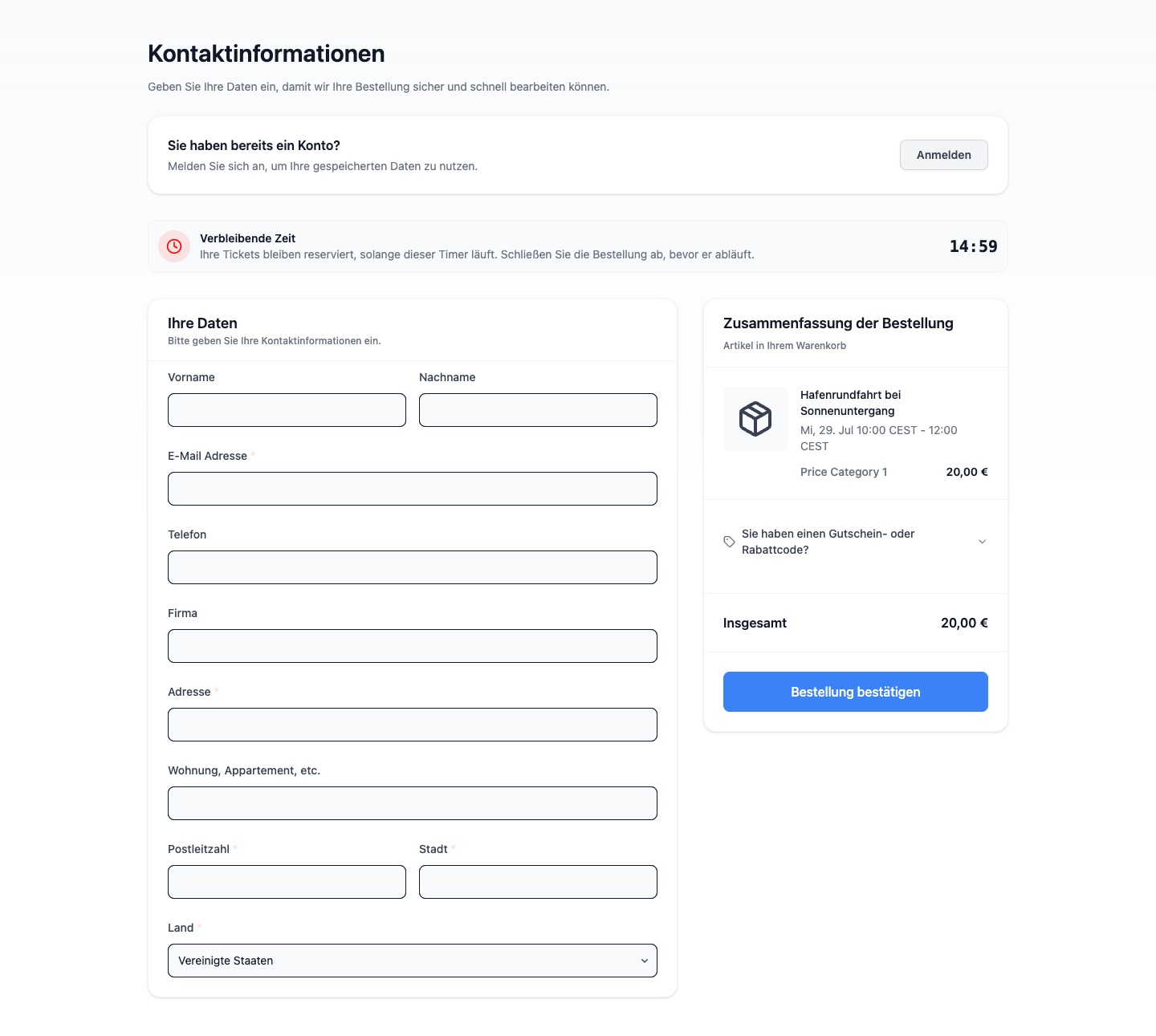 Kassenabwicklung mit einem Countdown zur verbleibenden Zeit