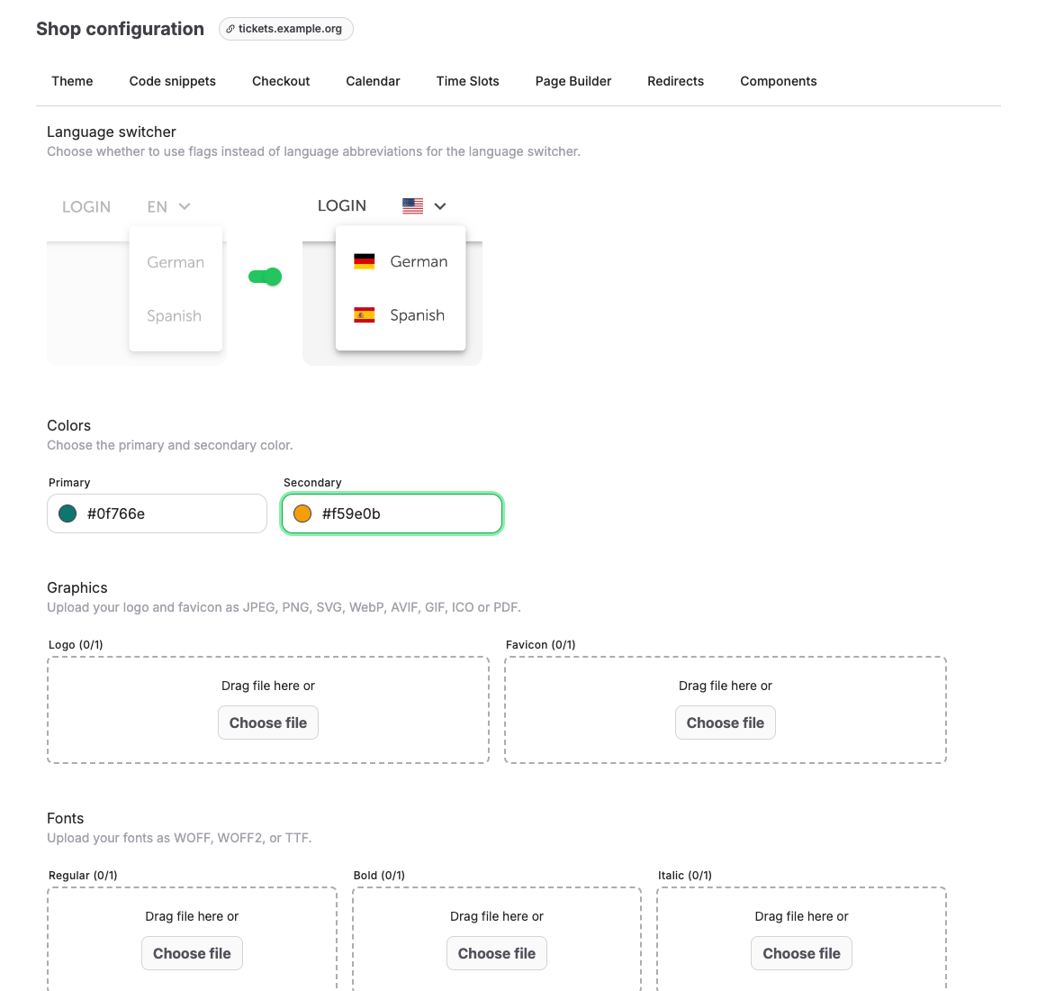 Shop branding settings in the back office