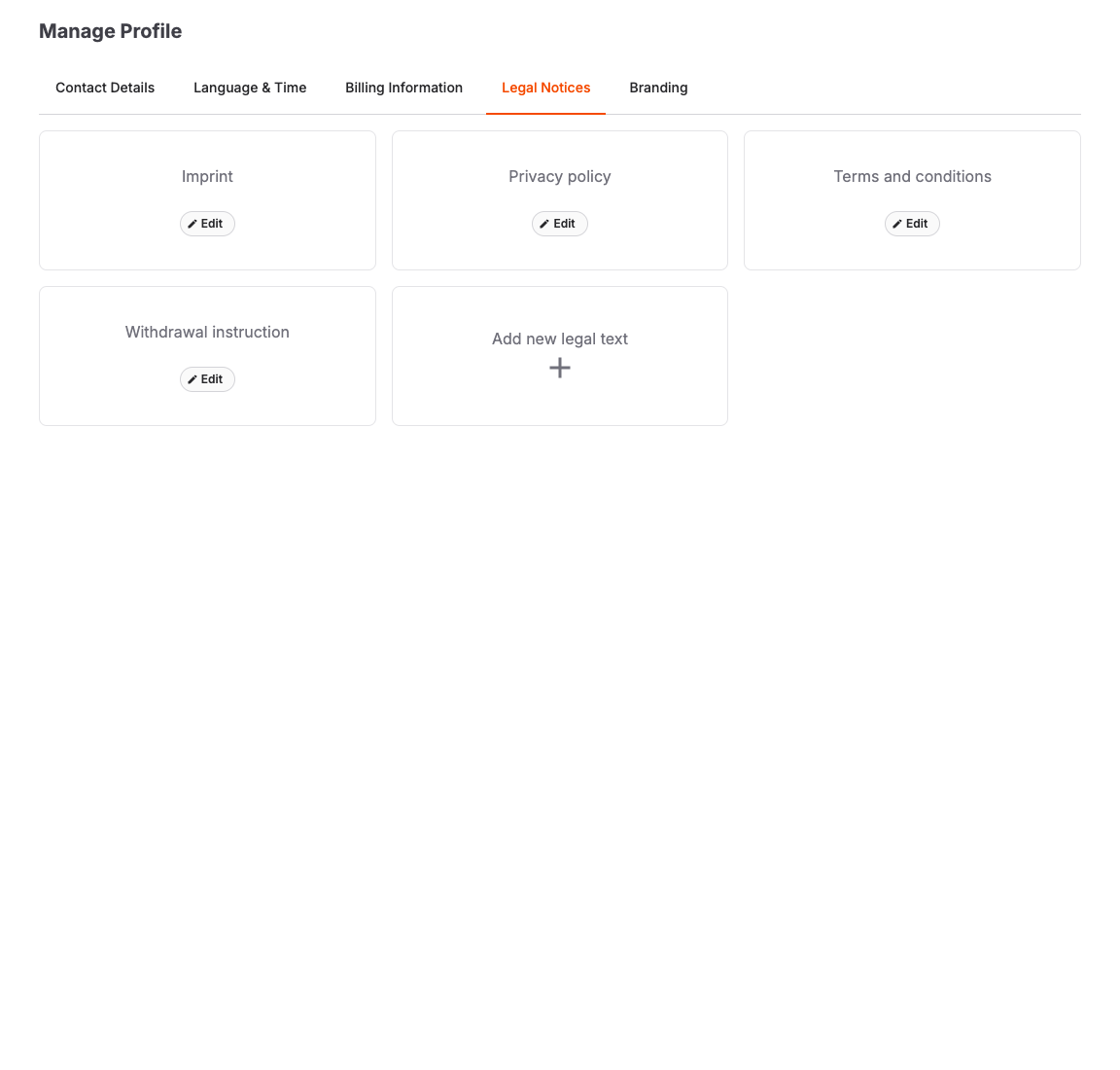 Legal Notices area in the account profile