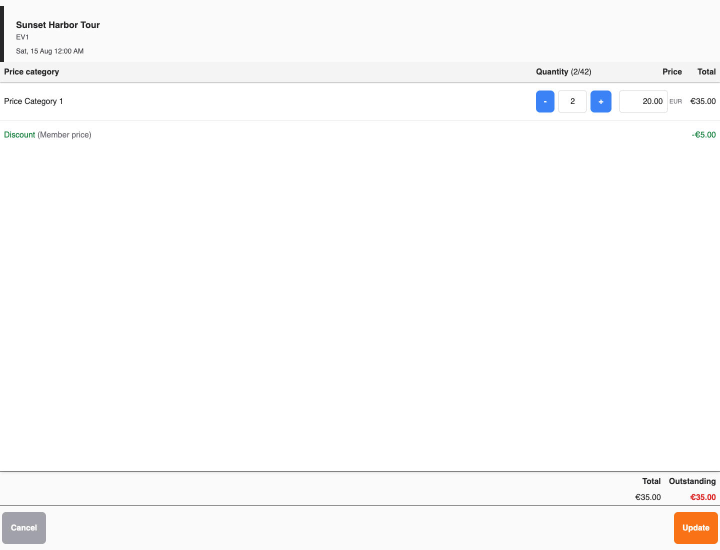 POS price selection with an editable price and a discount