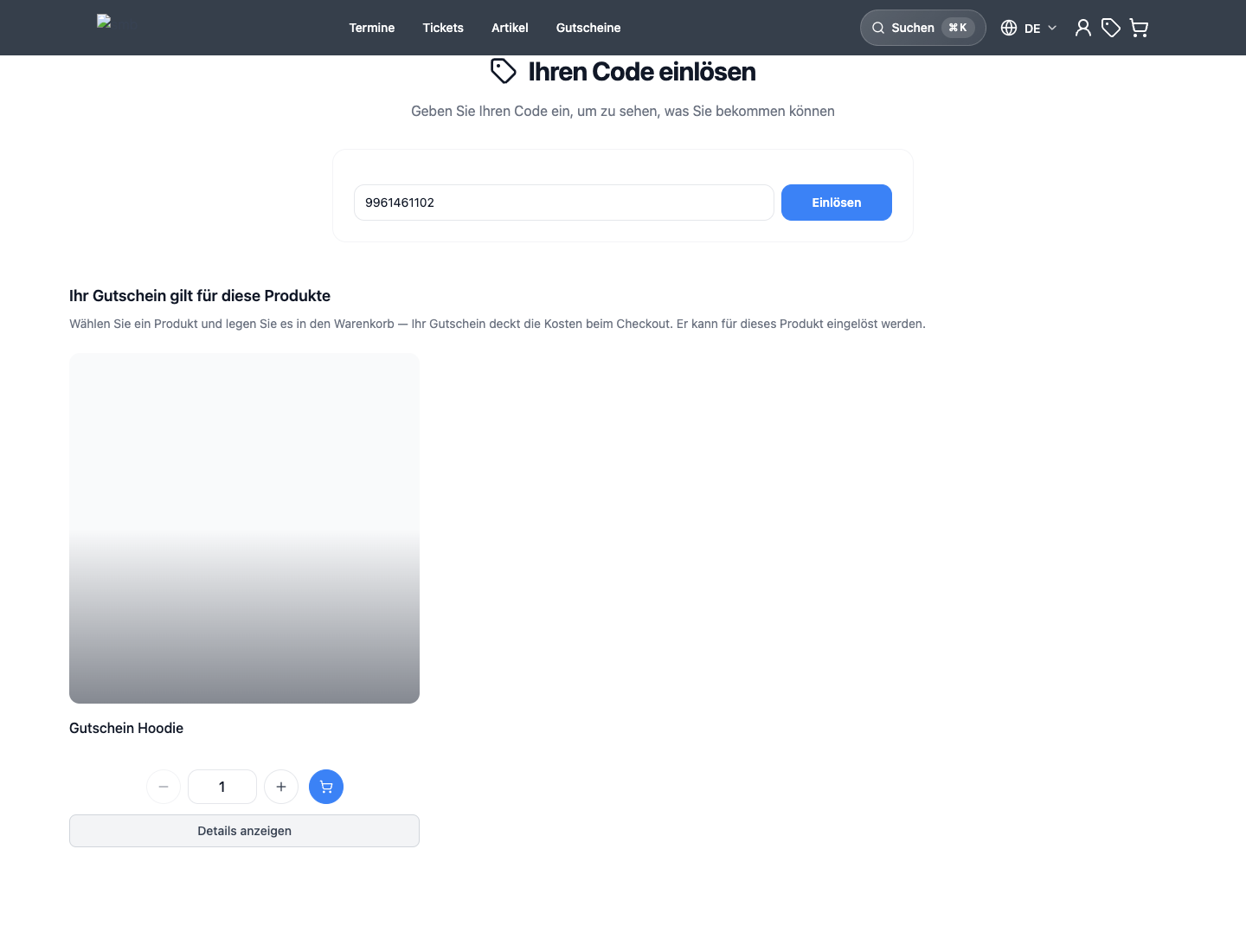 Ergebnis der Einlösung eines Online-Shop-Gutscheins