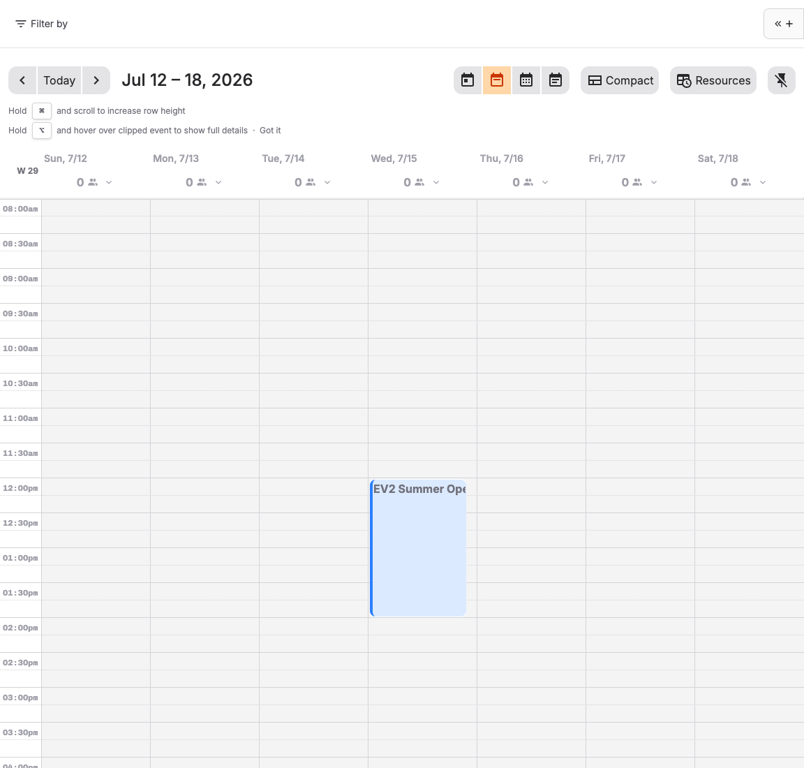 Back-office Calendar with generated events and start times