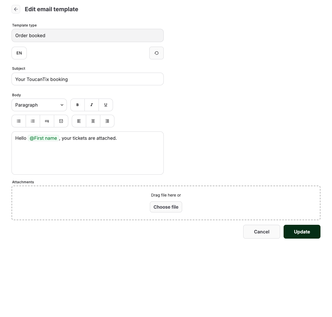 Email template editor in the back office