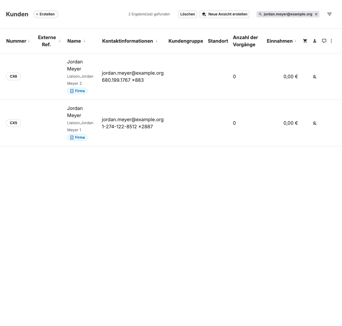 Kundenliste, gefiltert nach ähnlichen Datensätzen