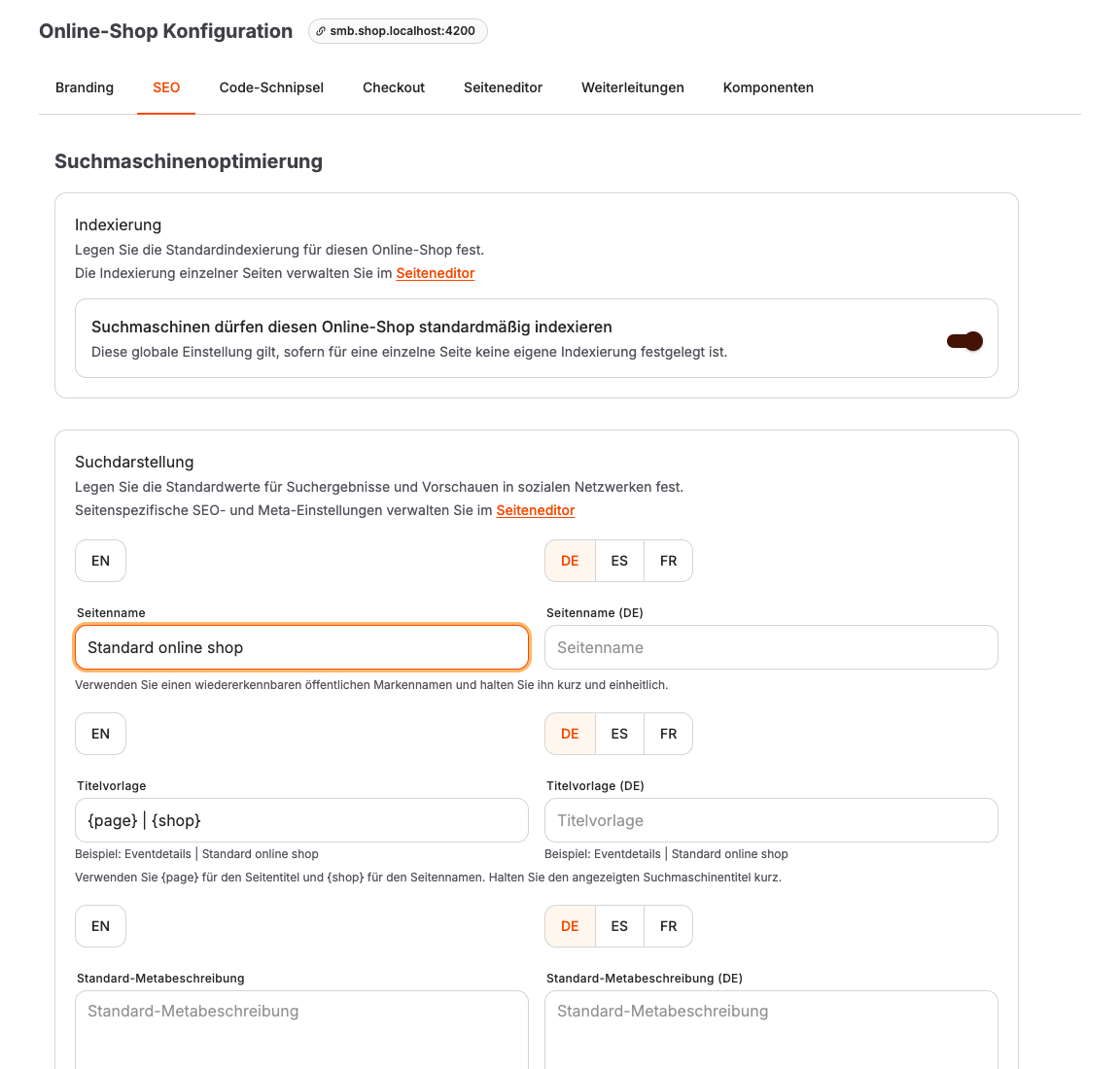 SEO-Einstellungen für einen Online-Shop im Backoffice