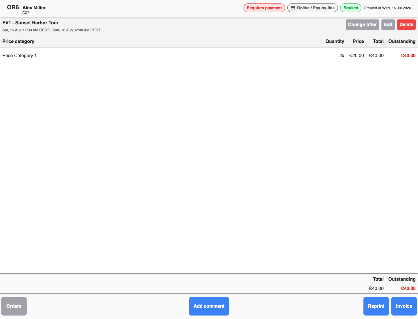 Stationary POS order with invoice as the only available completion action