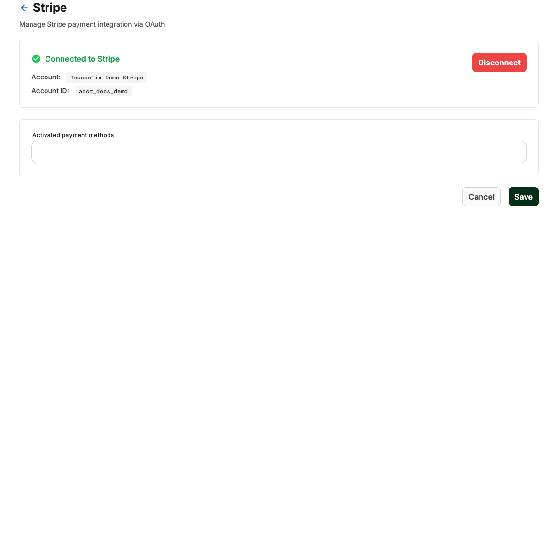 Payment provider setup screen