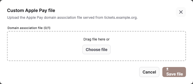 Custom Apple Pay file dialog with Choose file and Save file buttons