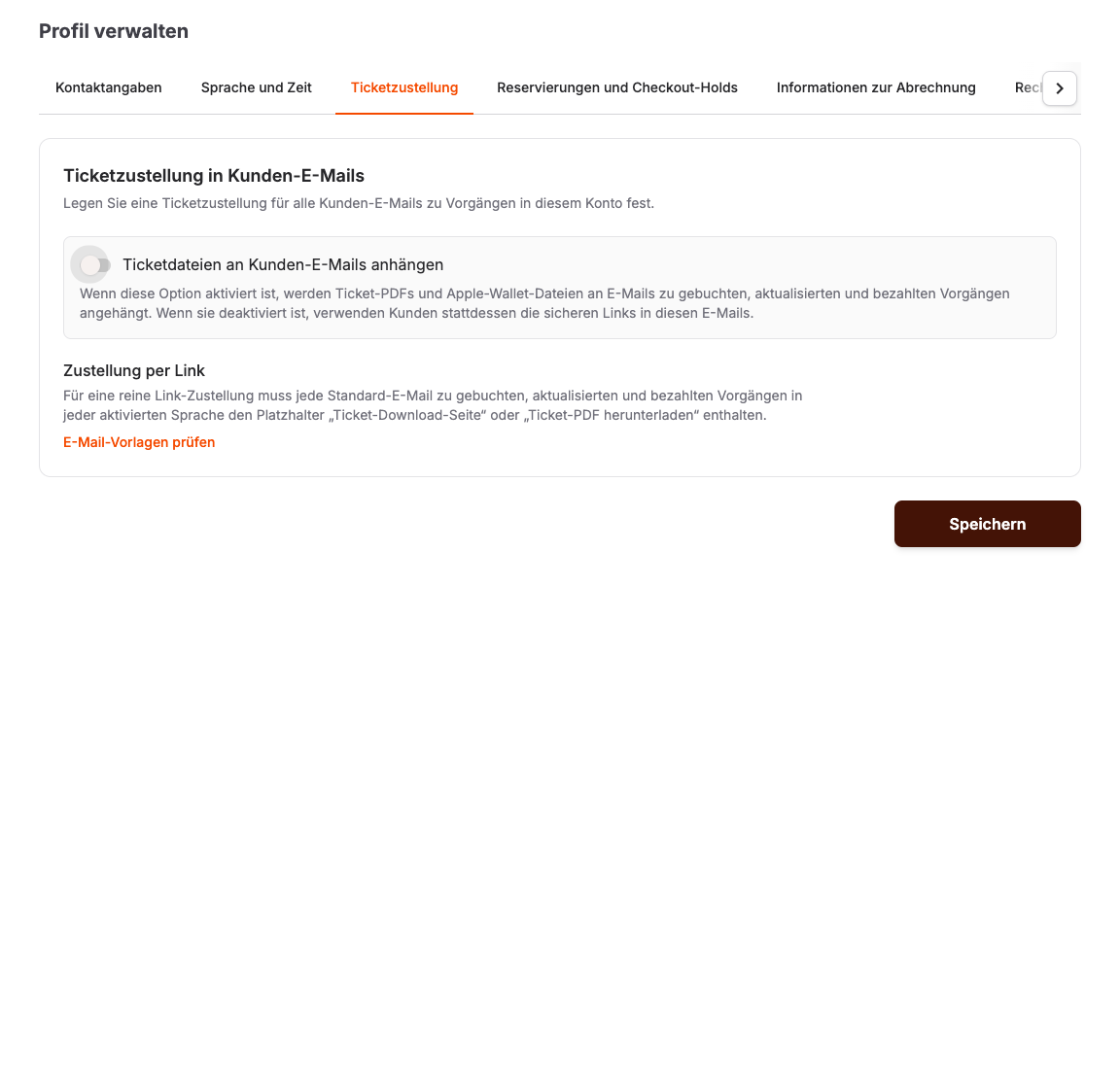 Kontoweite Einstellungen zur Ticketzustellung mit deaktivierten Ticket-Anhängen