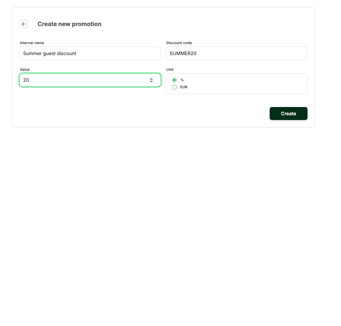 Coupon code form with trigger and benefit settings