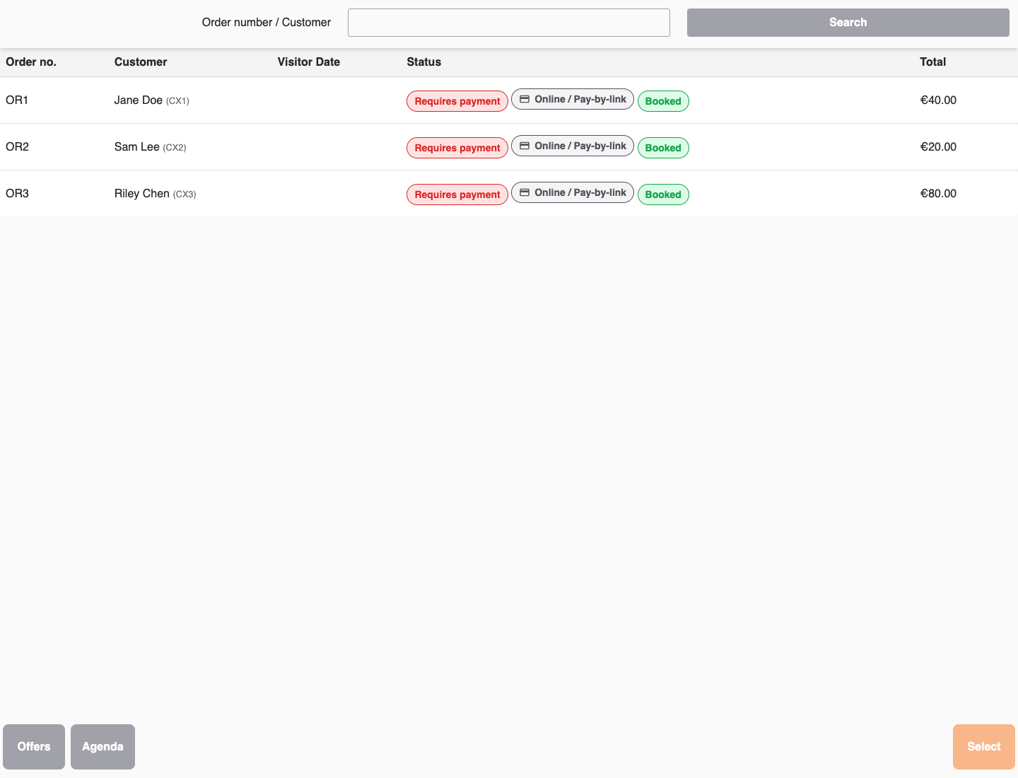 POS order list and action area