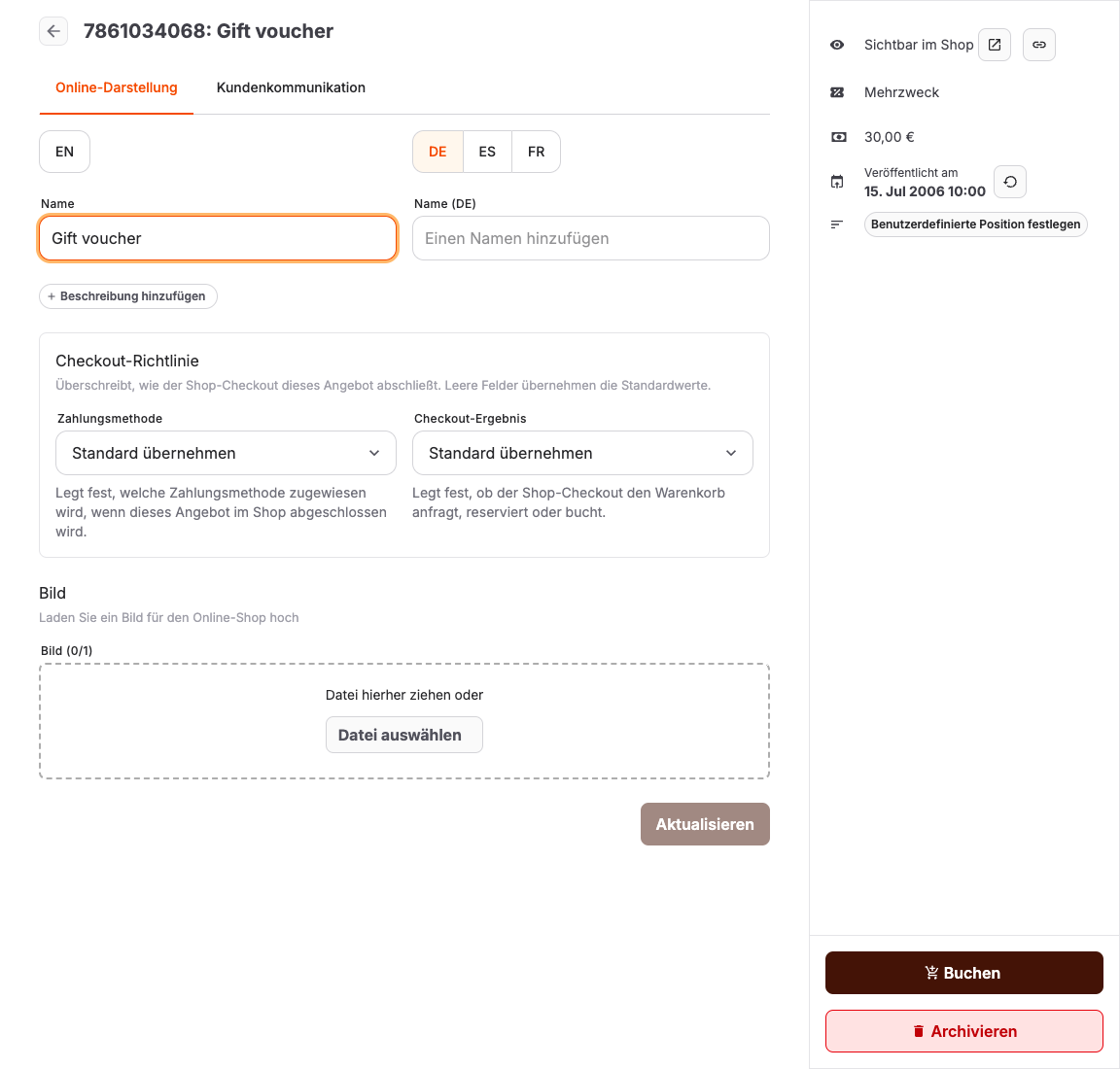 Gutschein-Editor im Backoffice