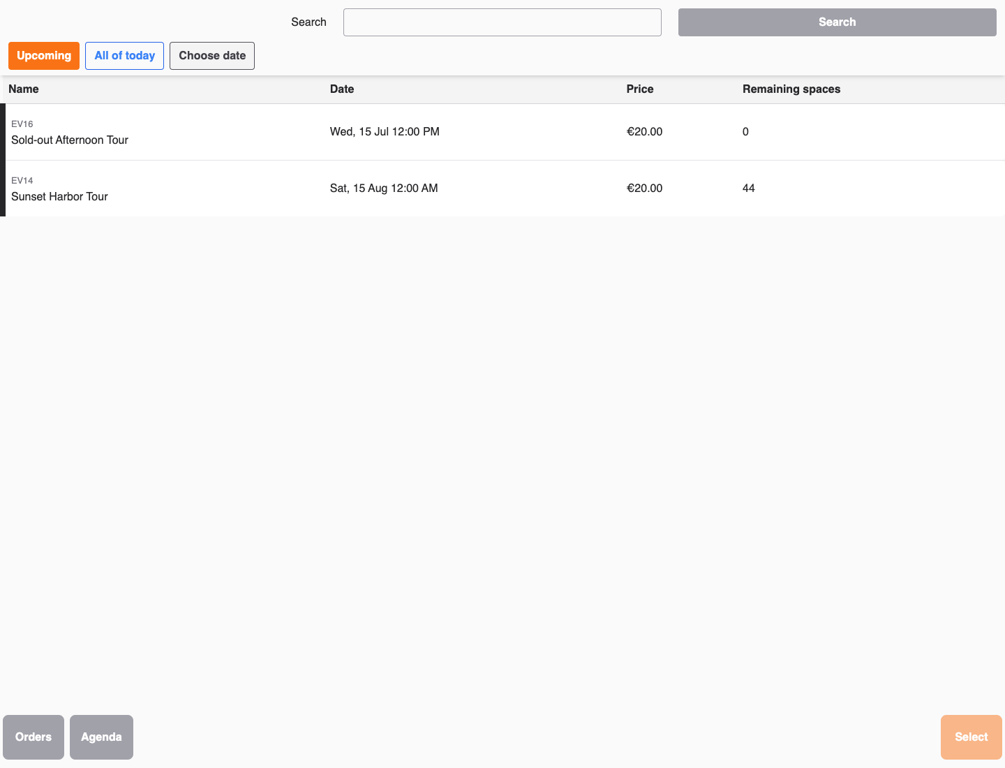 POS Offers list with Upcoming, All of today, and Choose date controls