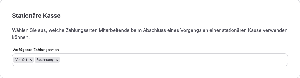 Abschlussmethoden für die stationäre Kasse in den Zahlungseinstellungen des Backoffice
