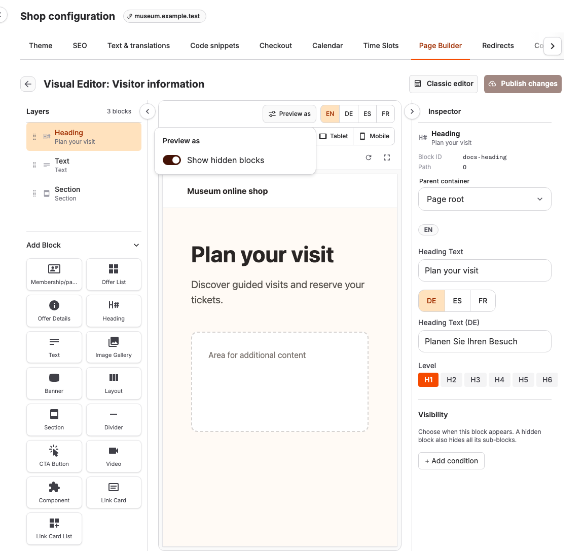Preview as settings in the visual Page Builder