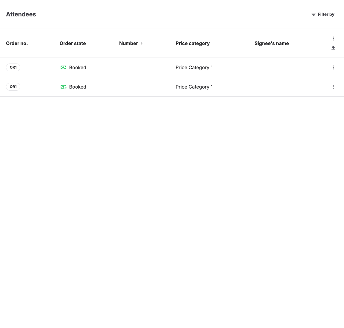 Attendee list with event and ticket details