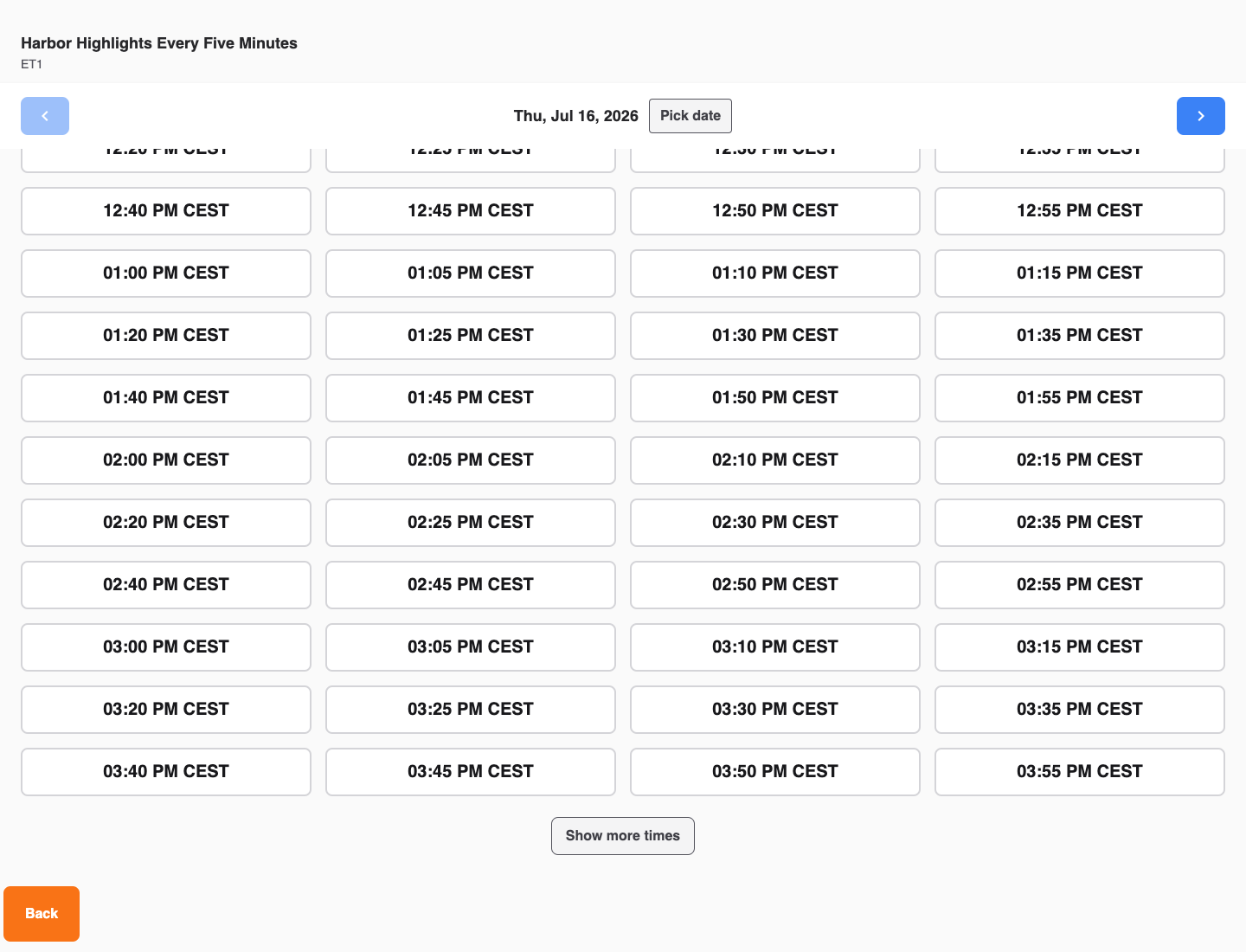 POS time selection with many start times and the Show more times button