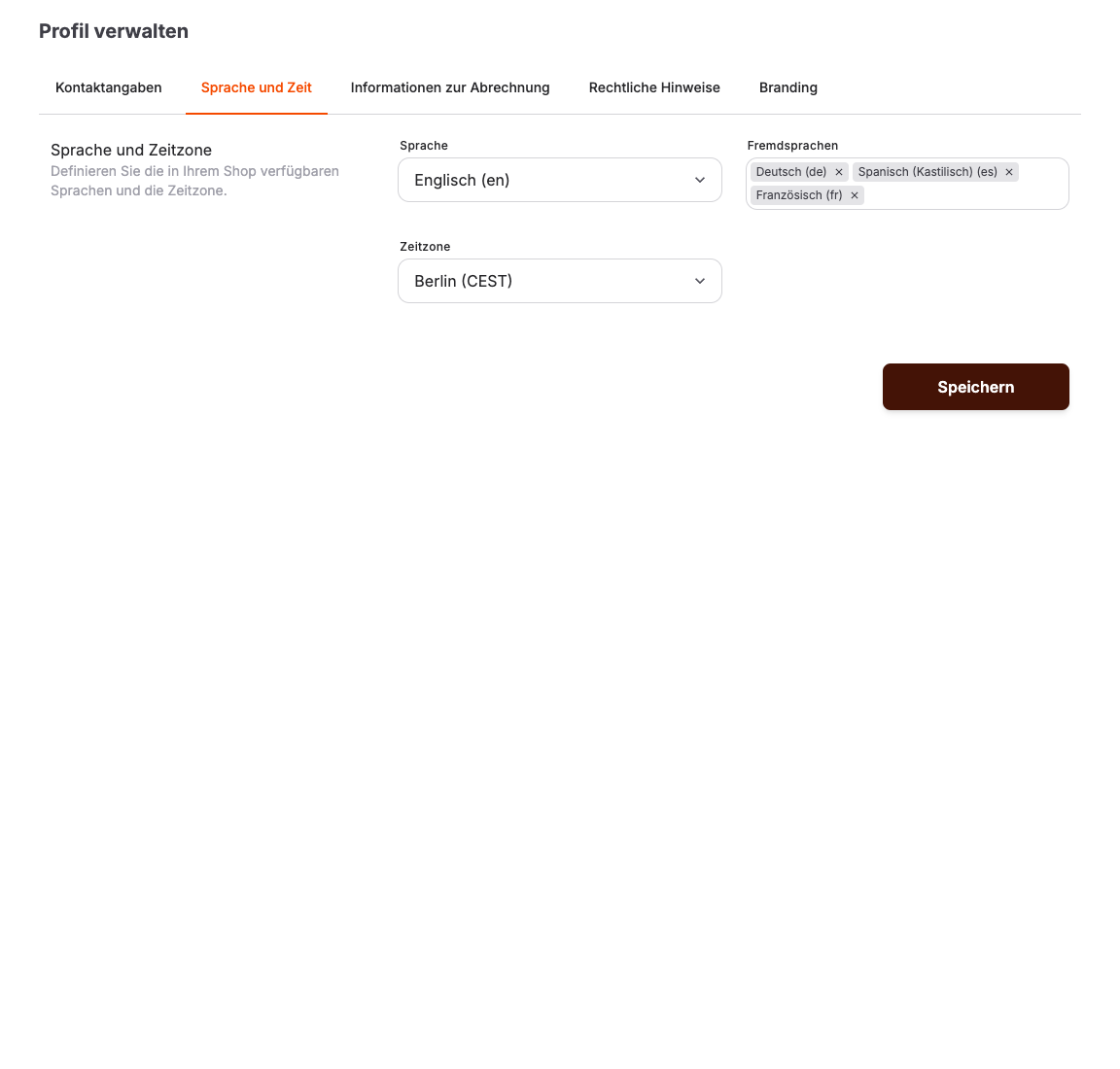 Sprach- und Zeiteinstellungen im Kontoprofil
