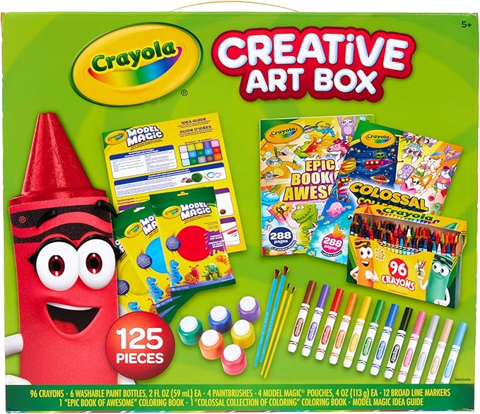 Crayola Kids Art Set (125 Pieces), Art Supplies Kit with Giant Coloring Books, Washable Paints, Markers and Storage Box - View 2