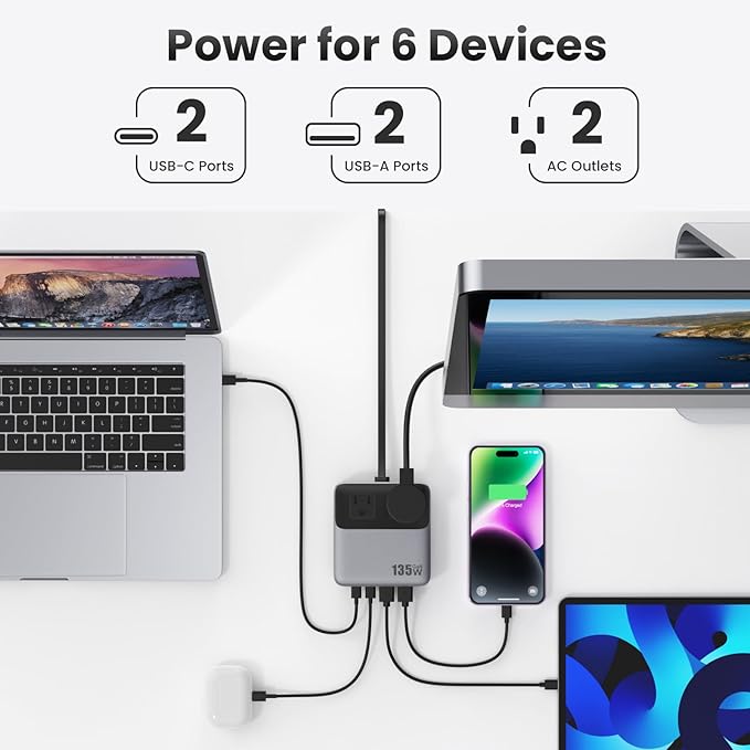 USB C Charger Block, 135W GaN Fast Charging Station - View 3