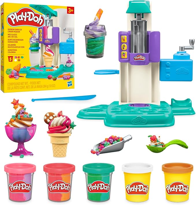 Play-Doh Rainbow Swirl Ice Cream Playset with 7 Pretend Play Kitchen