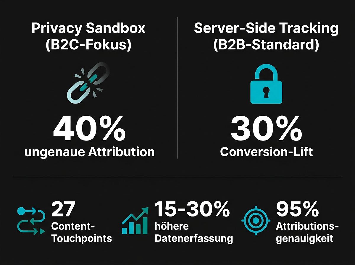 Infografik-Prompt: Privacy Sandbox vs. Server-Side Tracking im B2B