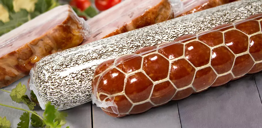 Sausage packed in special food film to preserve freshness