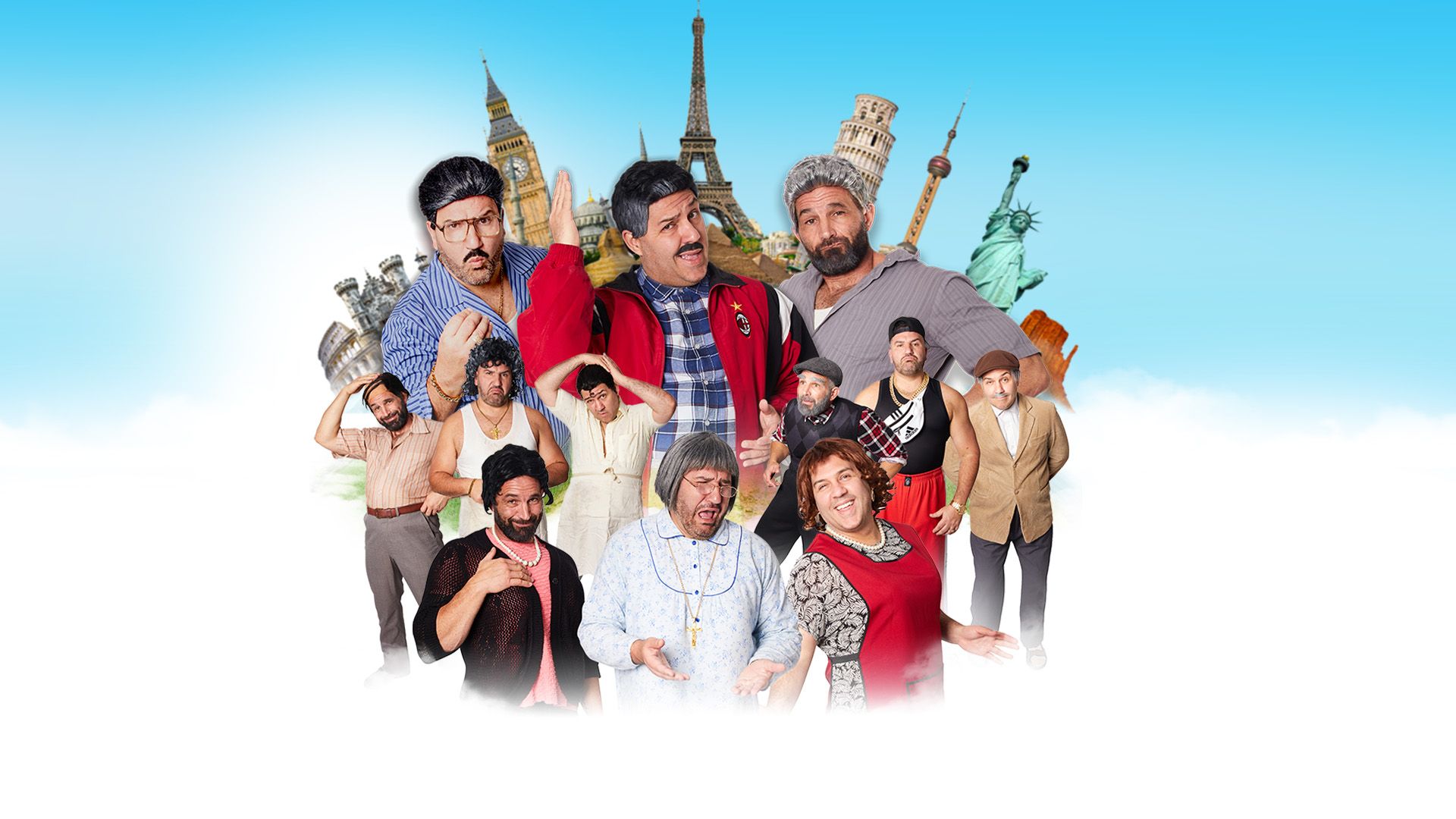 Manér för turnén "Home made" med Sooshi Mango. I bild ser vi flera av deras karaktärer framför kända landmärken i världen.