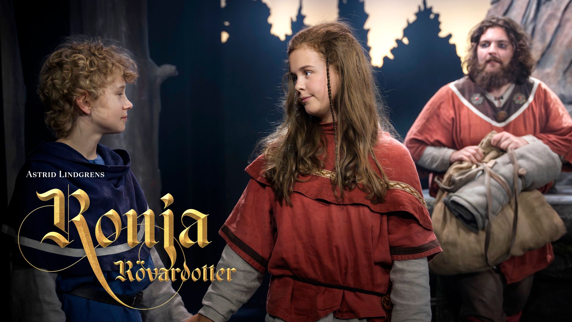 Bild på Ronja Rövardotter, Birk och Mattis från föreställningen Ronja Rövardotter - Lorenbergsteatern, Göteborg