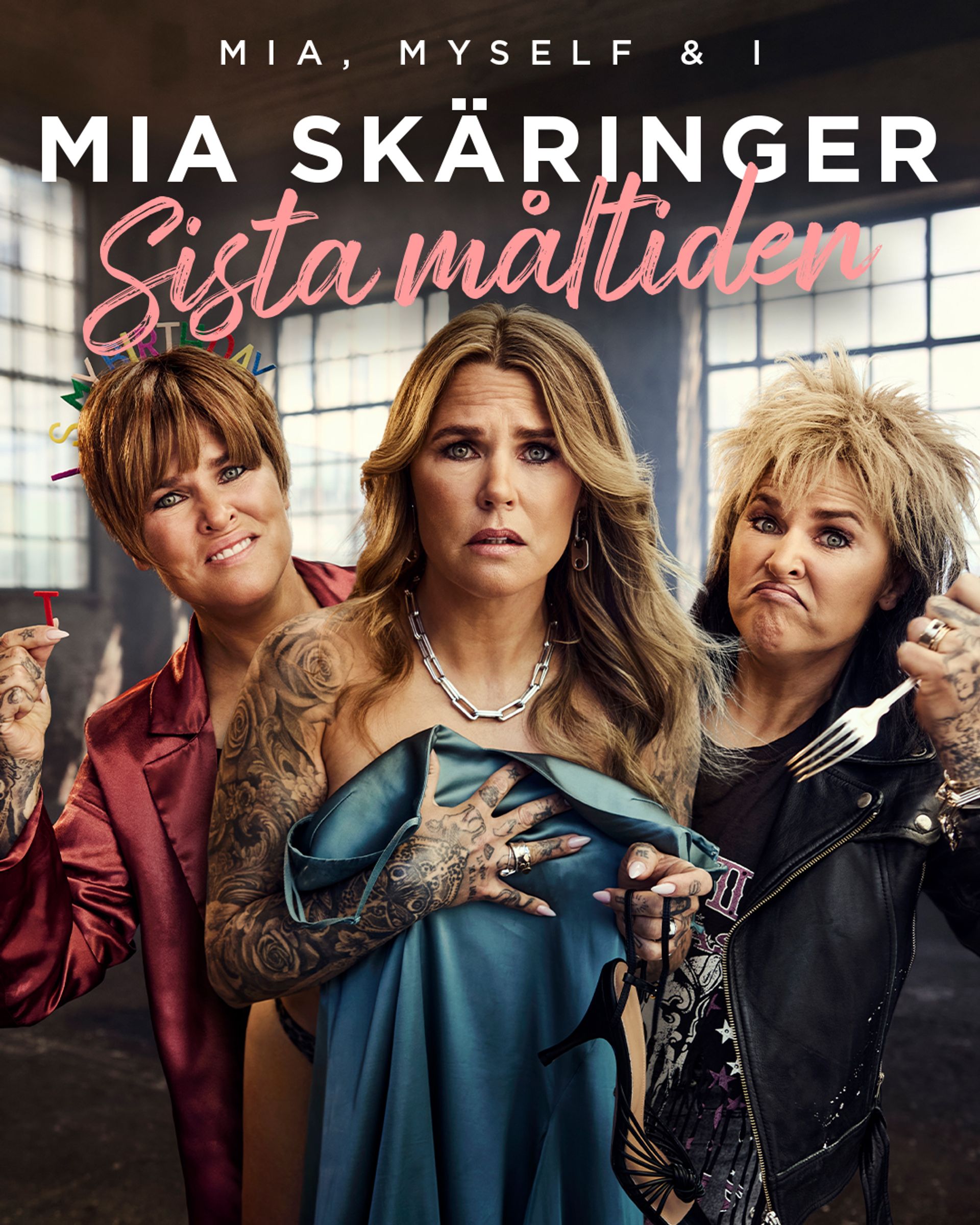 Manér för Mia, myself and I med Mia Skäringer. Mia är i bild som sig själv, karaktären Tabita och Ann-Marie.