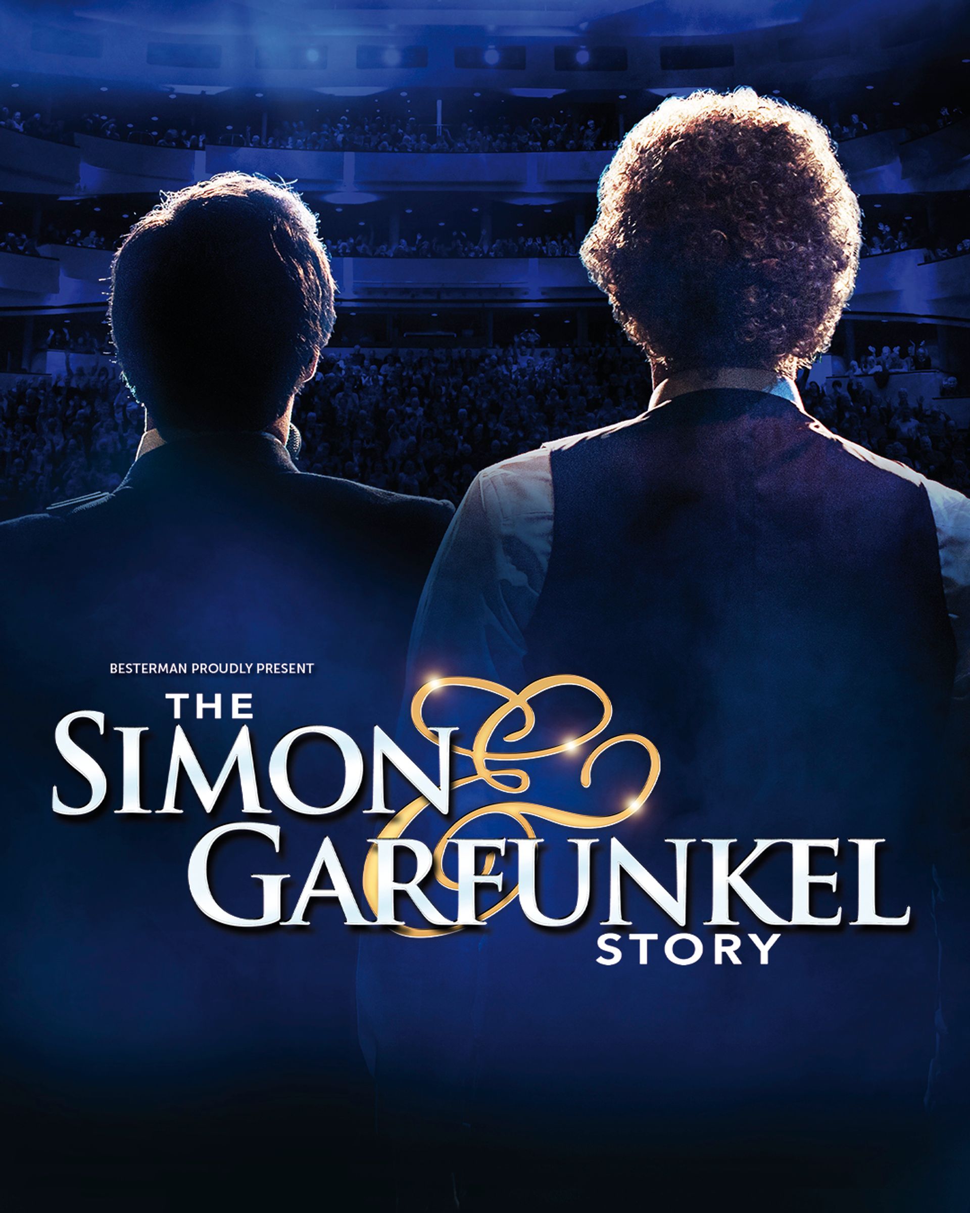 Manér bild för The Simon & Garfunkel Story. Två killar står och kollar ut över en teater publik och fotot är taget bakom deras huvuden.