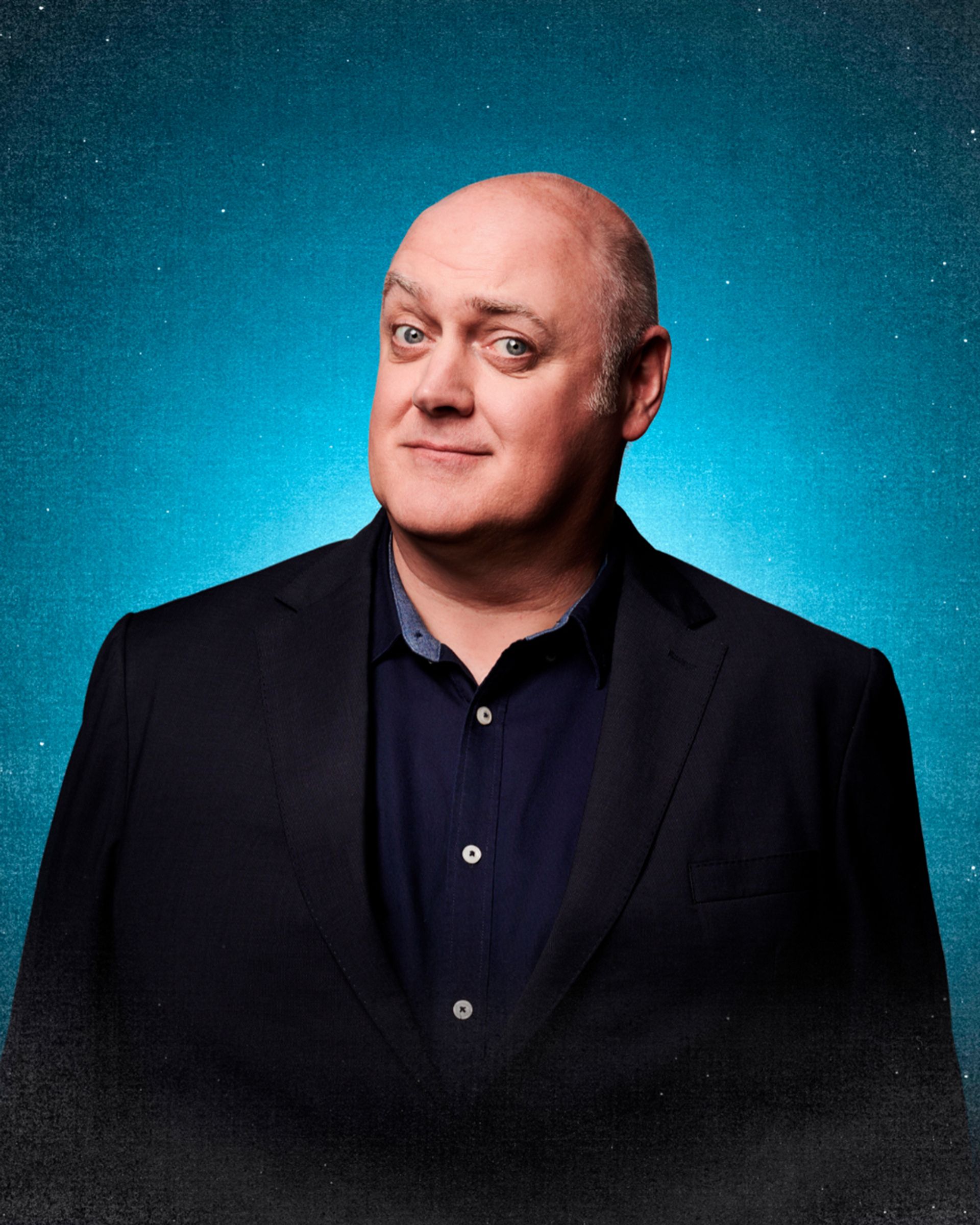 Manér bild för Dara O Briains stand-up Re:Creation med ett porträtt på Dara O Briains