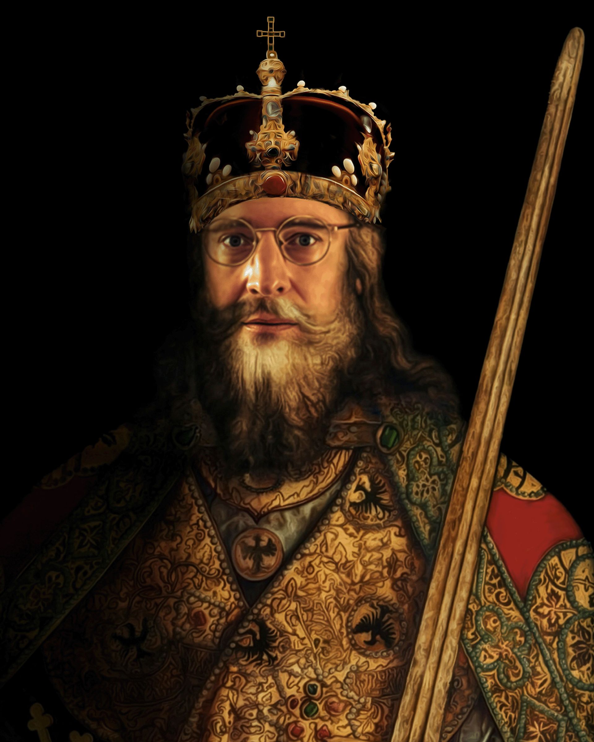 Manér för Björnkrönikan. På bilden ser vi ett porträtt av en gammal kung med mörk bakgrund