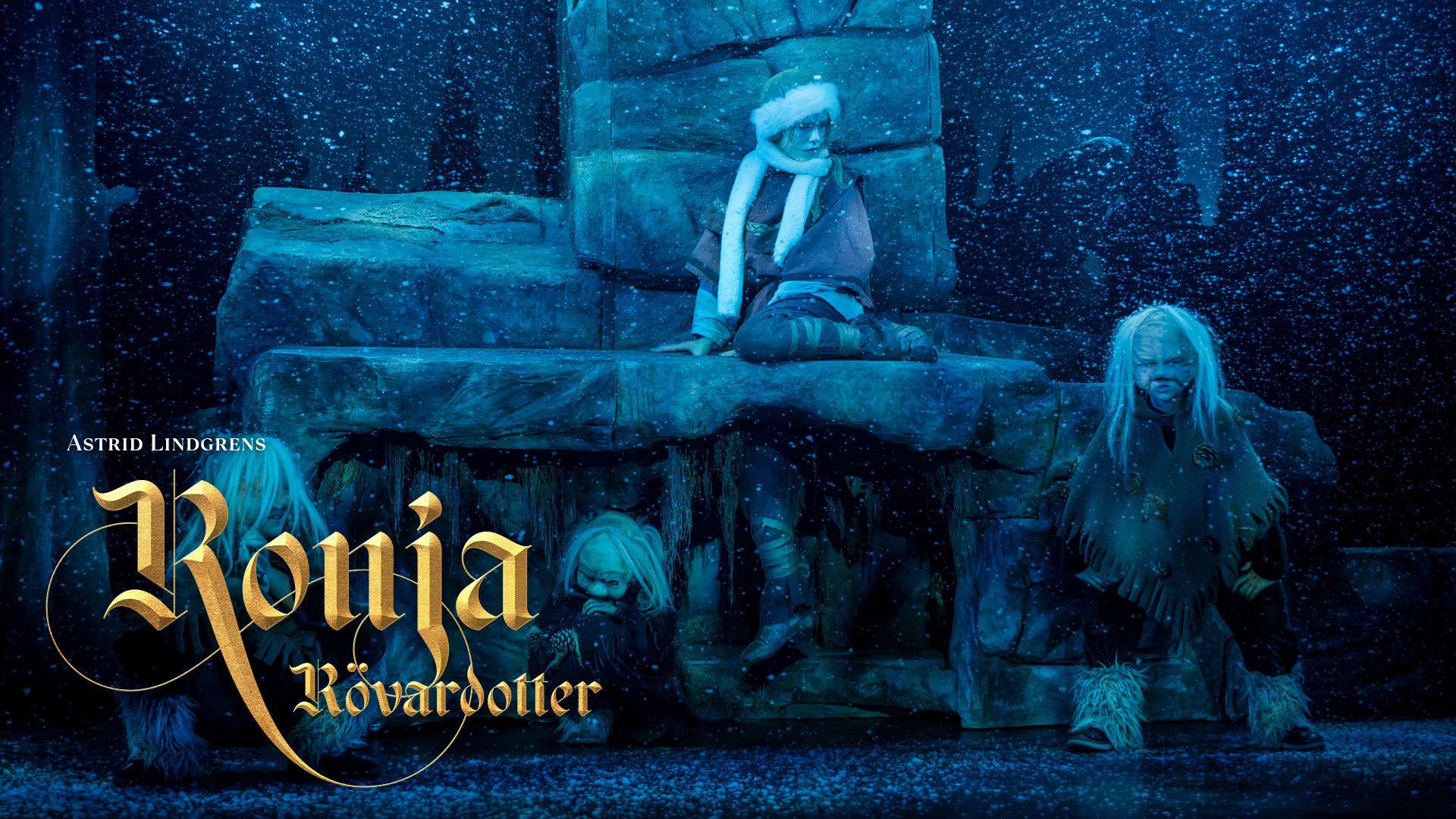 Bild på Ronja Rövardotter och rumpnissarna från föreställningen Ronja Rövardotter - Lorenbergsteatern, Göteborg