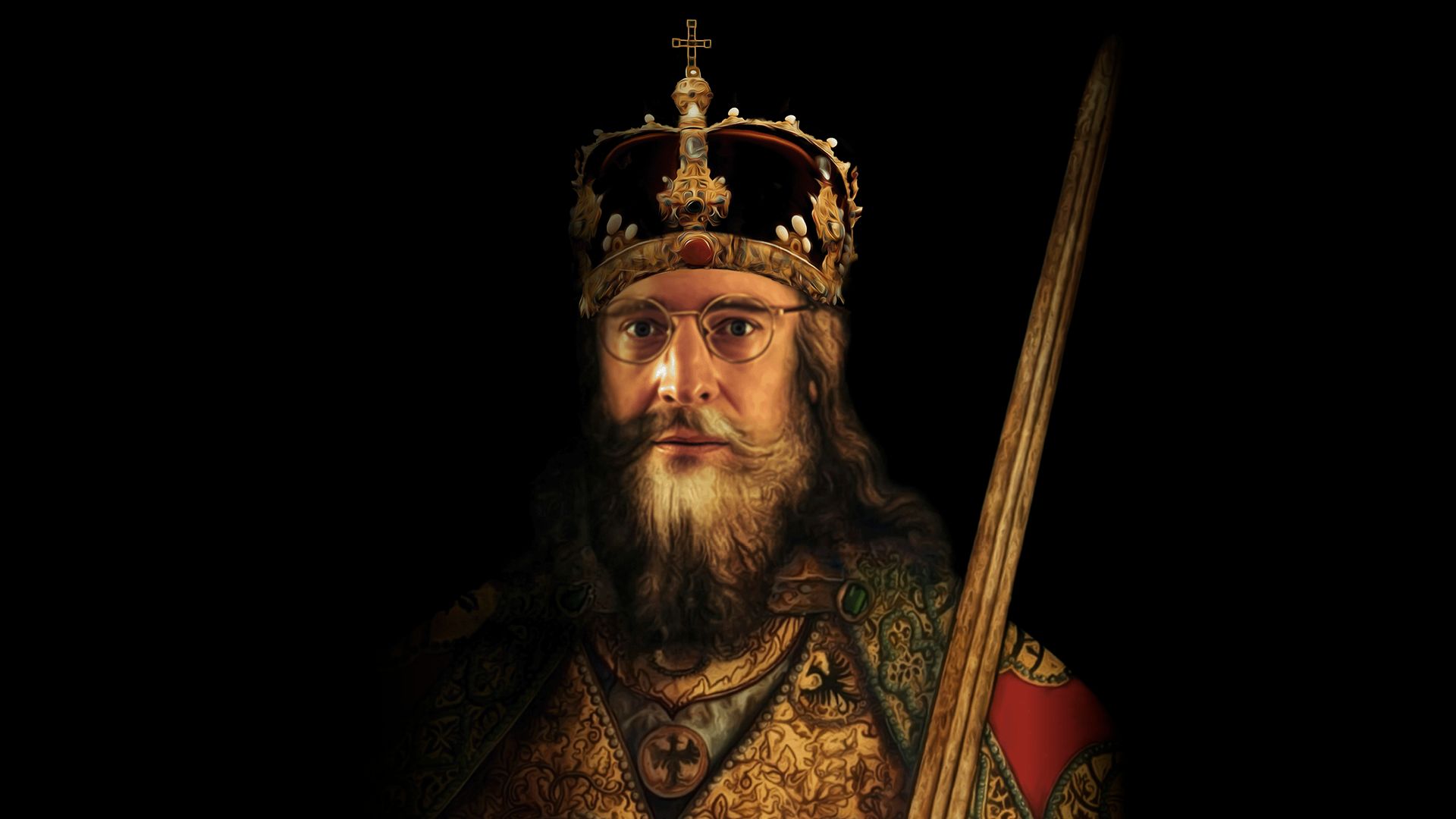 Manér för Björnkrönikan. På bilden ser vi ett porträtt av en gammal kung med mörk bakgrund