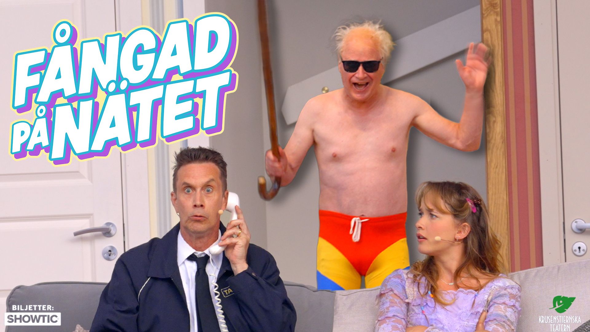 Thumbnail från föreställningen Fångad på nätet med Ola Forssmed, Robert Gustafsson och Amelie Lindström