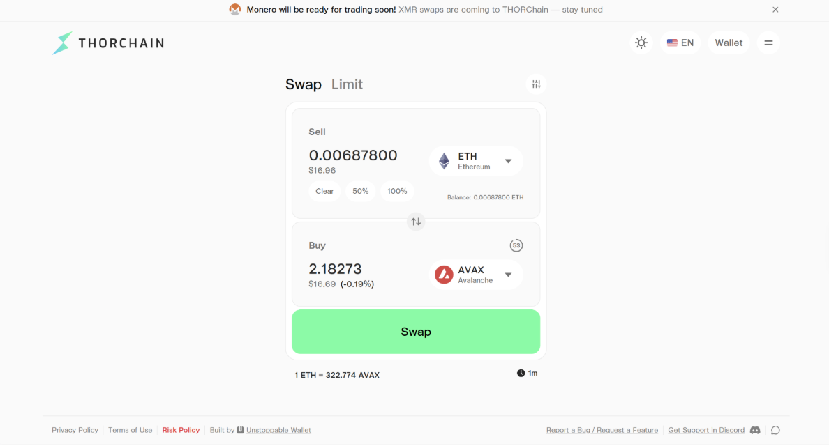 Image showing an ETH to AVAX swap
