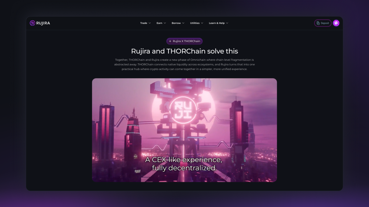 Futuristic Rujira cityscape representing the programmable App Layer built on THORChain.